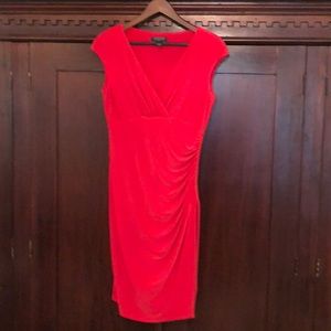 Ralph Lauren faux wrap dress, v-neck, dark coral